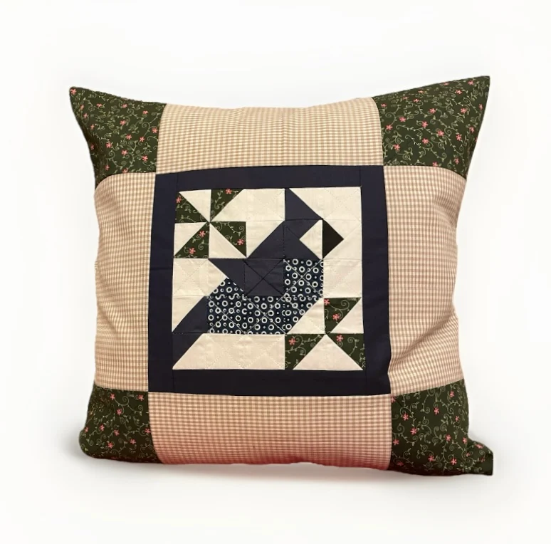 Patchwork Kissenhülle, Landhausstil Kissenbezug,Vogel, beige/blau/grün/braun