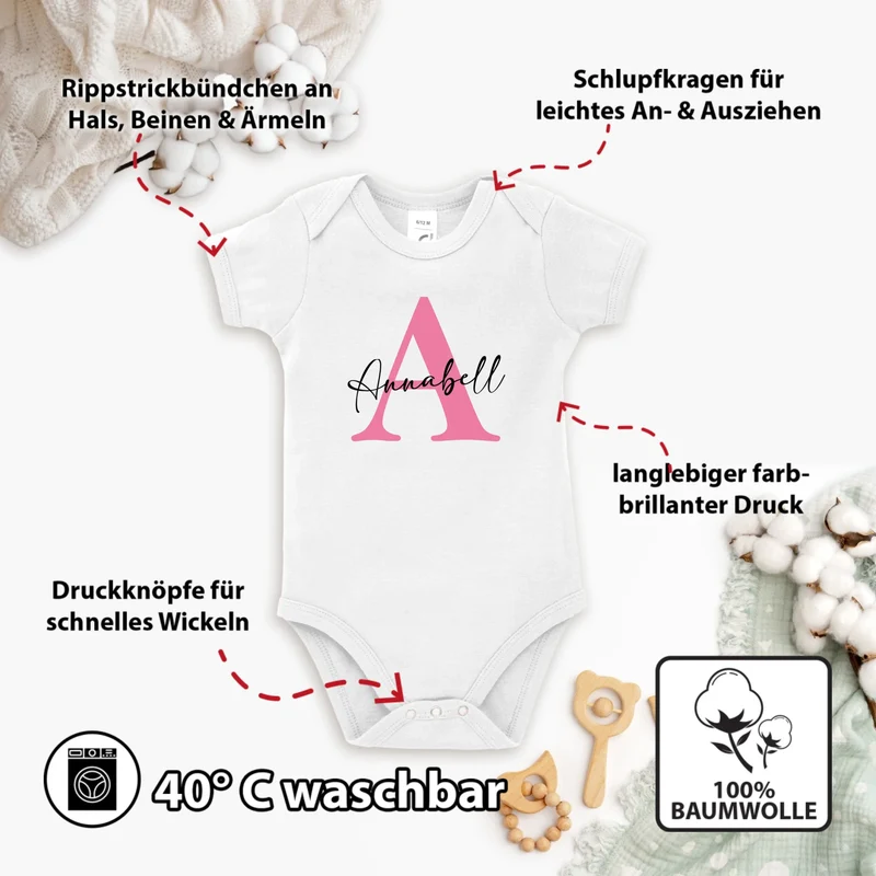 Personalisierter Babybody - Name & Anfangsbuchstabe - Baby-Strampler