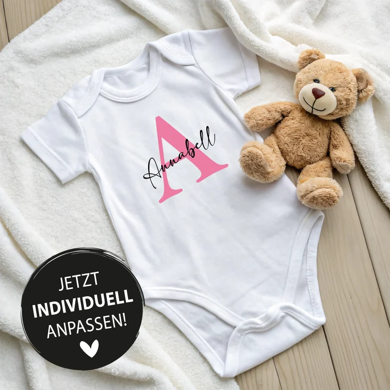 Personalisierter Babybody - Name & Anfangsbuchstabe - Baby-Strampler