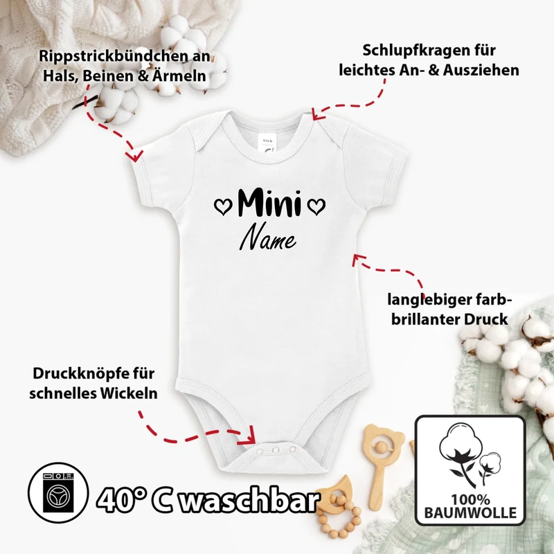 Personalisierter Babybody - Mini "Name" von Papa oder Mama - Baby-Strampler