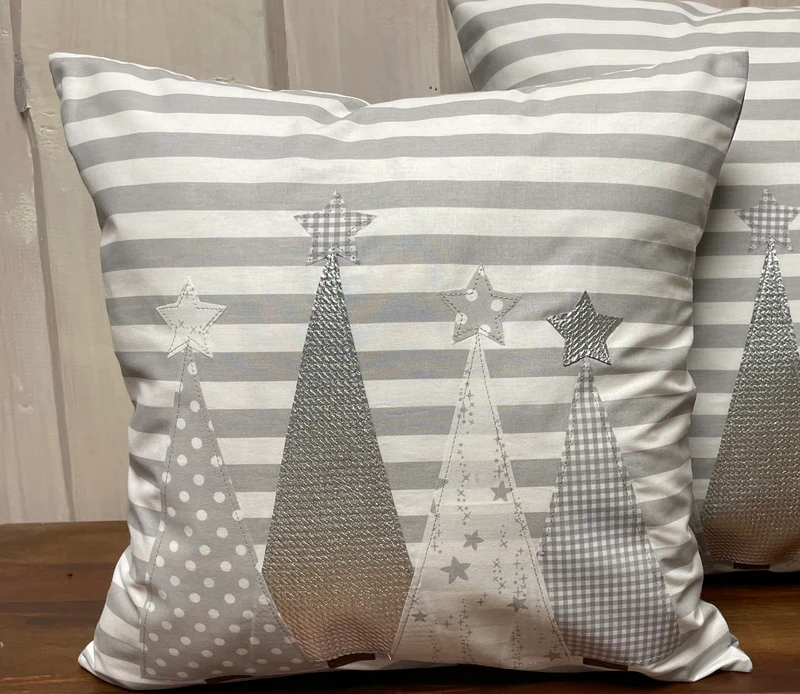 Weihnachtliche Landhausstil Kissenhülle * Kissenbezug * Dekokissen * Weihnachten *grau/weiß gestreift