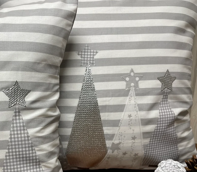 Weihnachtliche Landhausstil Kissenhülle * Kissenbezug * Dekokissen * Weihnachten *grau/weiß gestreift