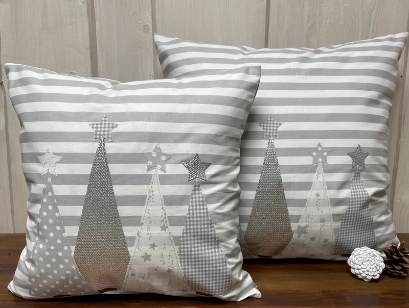 Weihnachtliche Landhausstil Kissenhülle * Kissenbezug * Dekokissen * Weihnachten *grau/weiß gestreift
