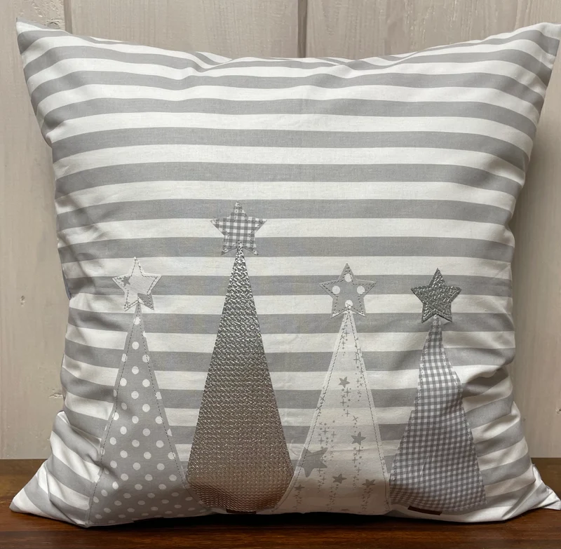 Weihnachtliche Landhausstil Kissenhülle * Kissenbezug * Dekokissen * Weihnachten *grau/weiß gestreift