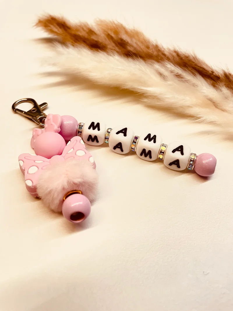 Schlüsselanhänger Maus rosa mit Schleife