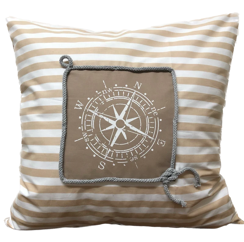 Maritime Kissenhülle, Landhausstil Kissenbezug * Kompass * beige/weiß
