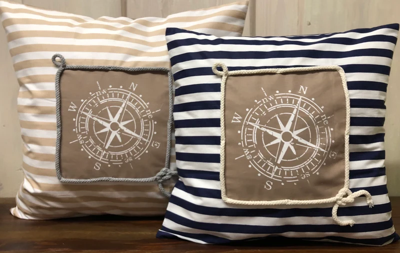 Maritime Kissenhülle, Landhausstil Kissenbezug * Kompass * beige/weiß