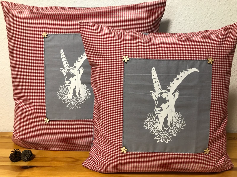 1x Landhausstil Kissenhülle * Kissenbezug * Bauernstube Dekokissen * Steinbock *