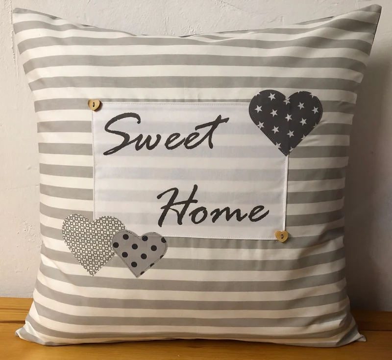 Landhausstil Kissenhülle * Kissenbezug * Dekokissen „ Sweet Home „ grau/weiß