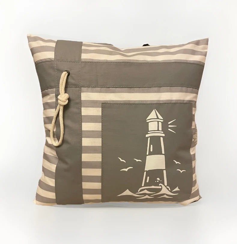 Maritime Kissenhülle, Kissenbezug in Landhausstil * Leuchtturm * grau/weiß