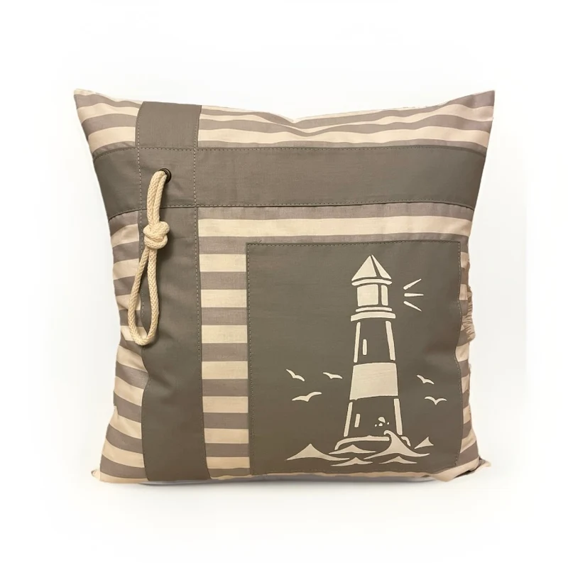 Maritime Kissenhülle, Kissenbezug in Landhausstil * Leuchtturm * grau/weiß