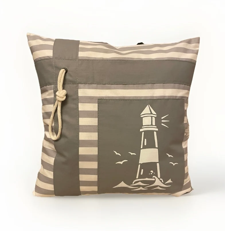 Maritime Kissenhülle, Kissenbezug in Landhausstil * Leuchtturm * grau/weiß