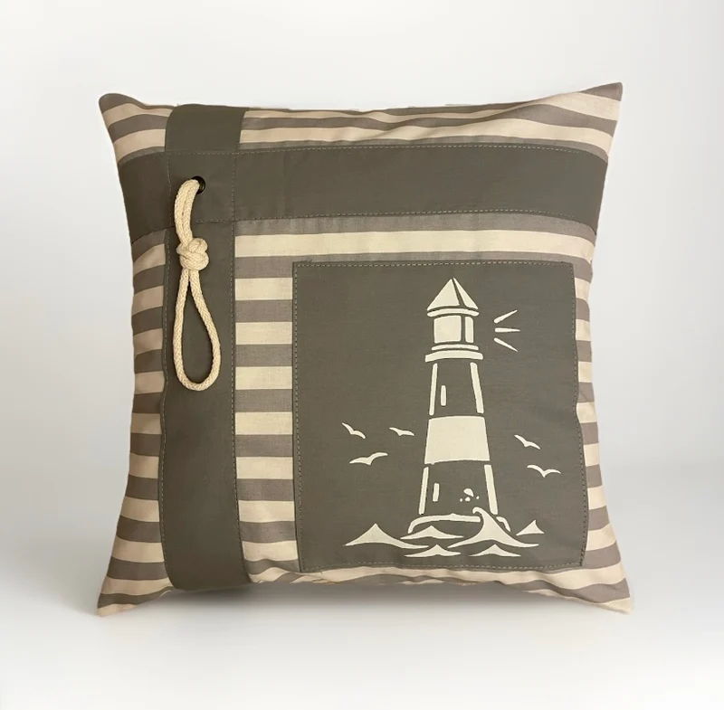 Maritime Kissenhülle, Kissenbezug in Landhausstil * Leuchtturm * grau/weiß