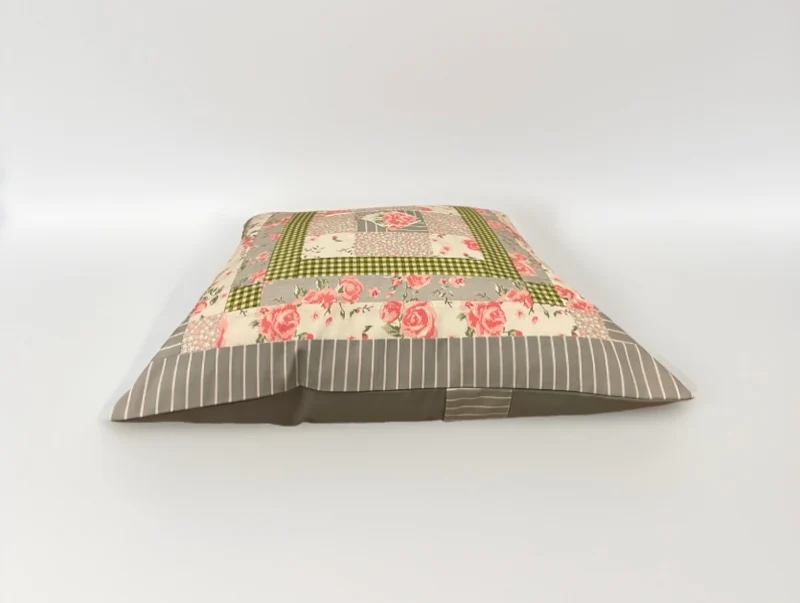 Patchwork Kissenhülle, Landhausstil Kissenbezug, grau/rosa/grün 40x40cm