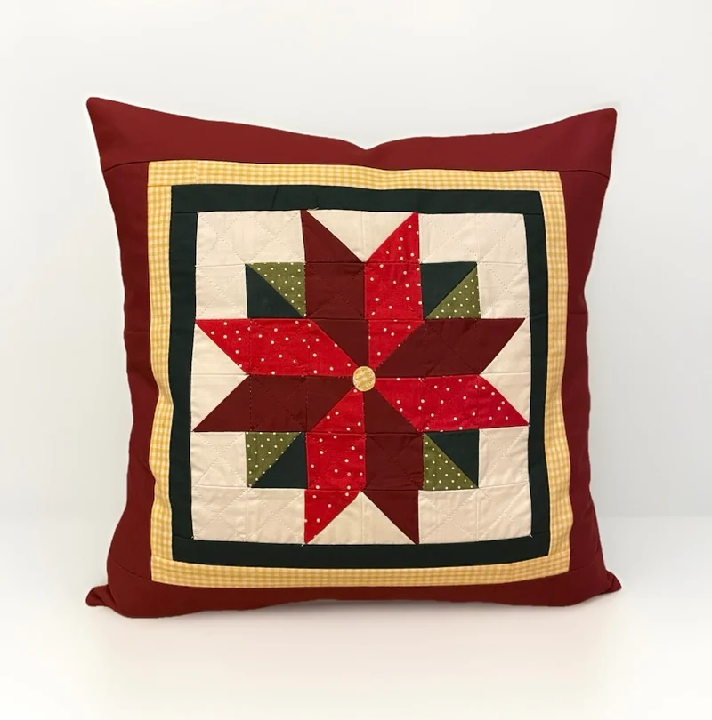 Patchwork Kissenhülle, Landhausstil Kissenbezug, rot/grün/weiß 40x40cm