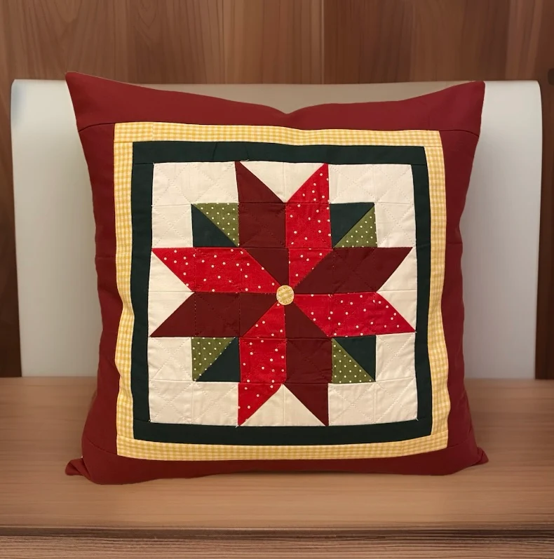 Patchwork Kissenhülle, Landhausstil Kissenbezug, rot/grün/weiß 40x40cm