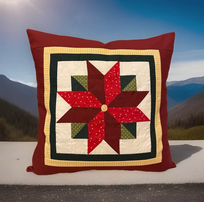 Patchwork Kissenhülle, Landhausstil Kissenbezug, rot/grün/weiß 40x40cm
