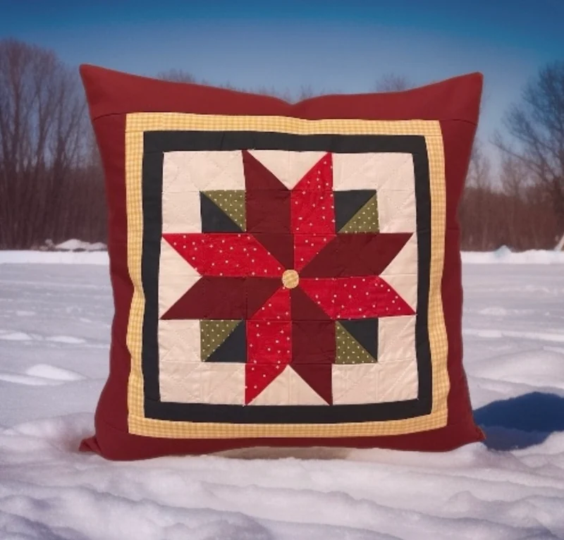 Patchwork Kissenhülle, Landhausstil Kissenbezug, rot/grün/weiß 40x40cm