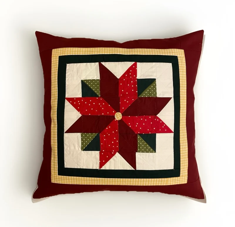 Patchwork Kissenhülle, Landhausstil Kissenbezug, rot/grün/weiß 40x40cm