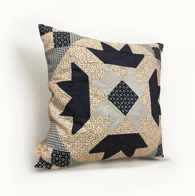 Patchwork Kissenhülle, Landhausstil Kissenbezug, blau/weiß 40x40cm
