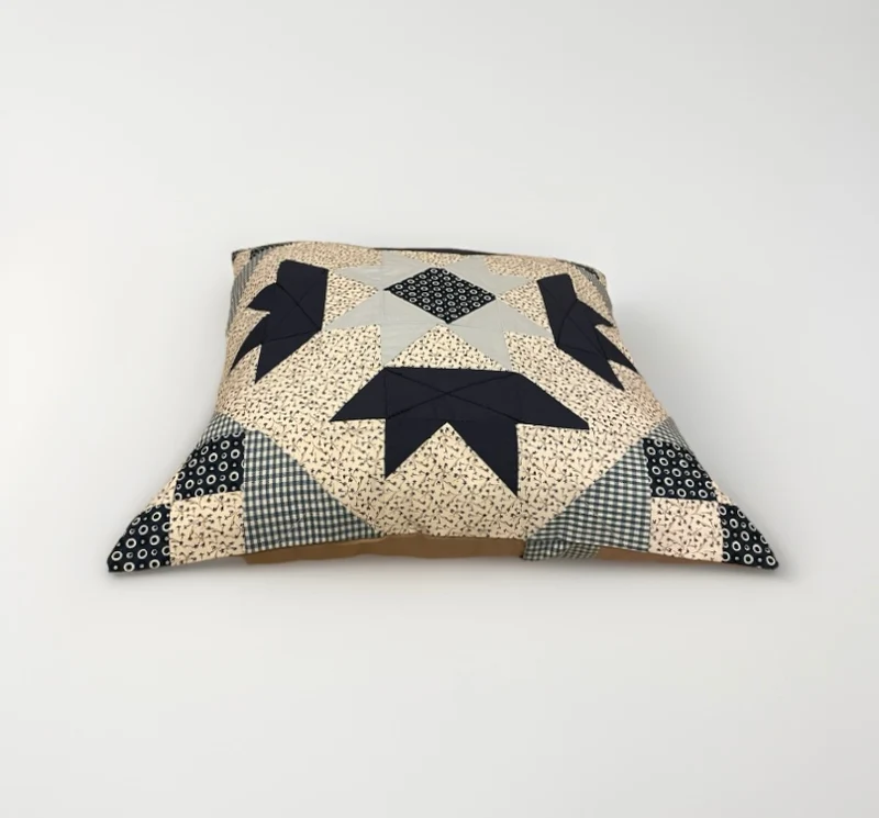 Patchwork Kissenhülle, Landhausstil Kissenbezug, blau/weiß 40x40cm