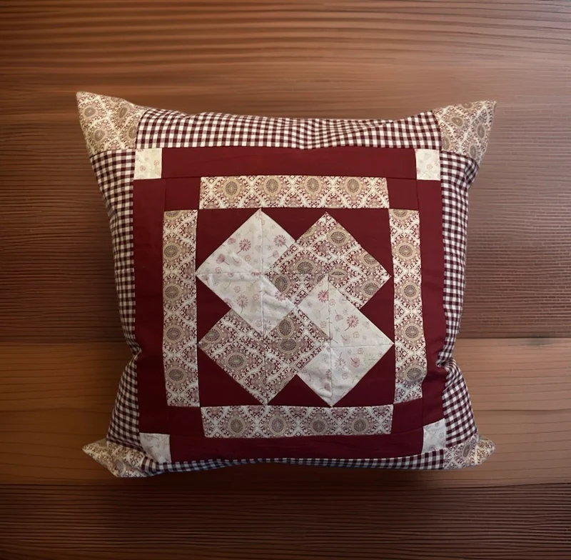 Patchwork Kissenhülle, Landhausstil Kissenbezug, beige/weinrot