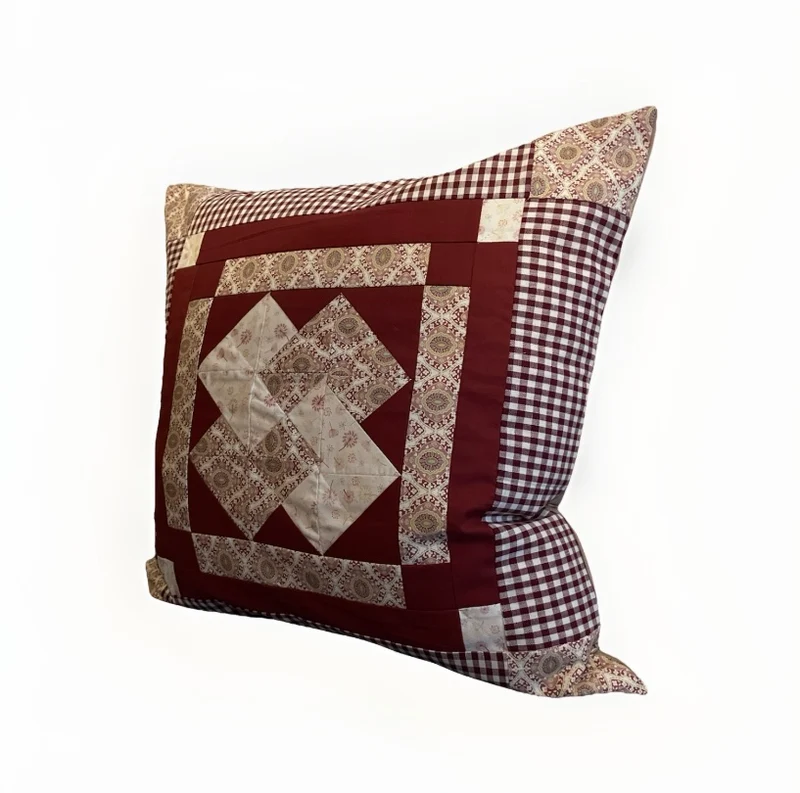 Patchwork Kissenhülle, Landhausstil Kissenbezug, beige/weinrot