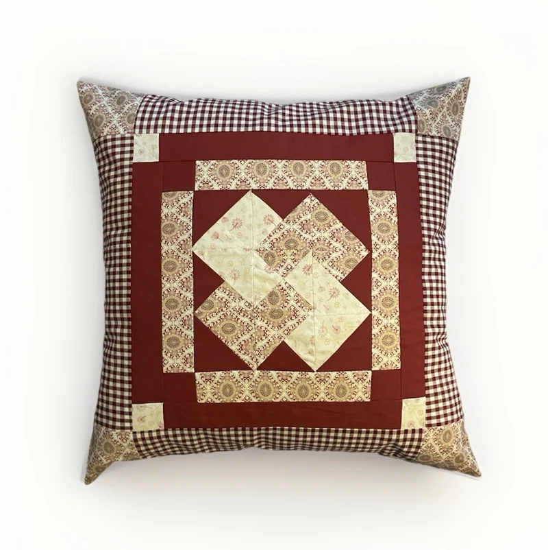 Patchwork Kissenhülle, Landhausstil Kissenbezug, beige/weinrot