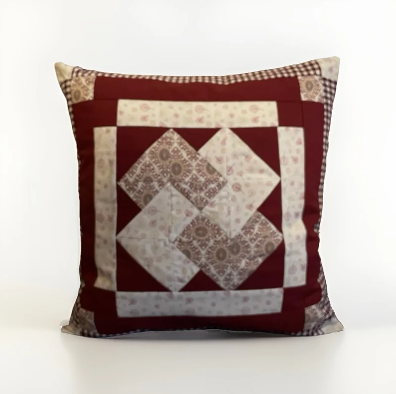 Patchwork Kissenhülle, Landhausstil Kissenbezug, beige/weinrot