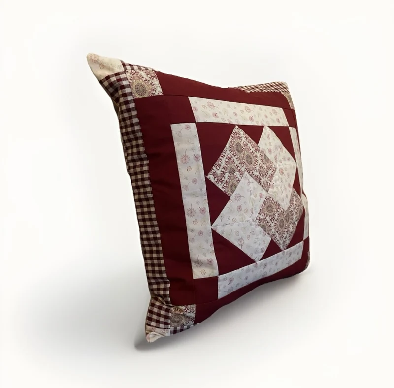 Patchwork Kissenhülle, Landhausstil Kissenbezug, beige/weinrot
