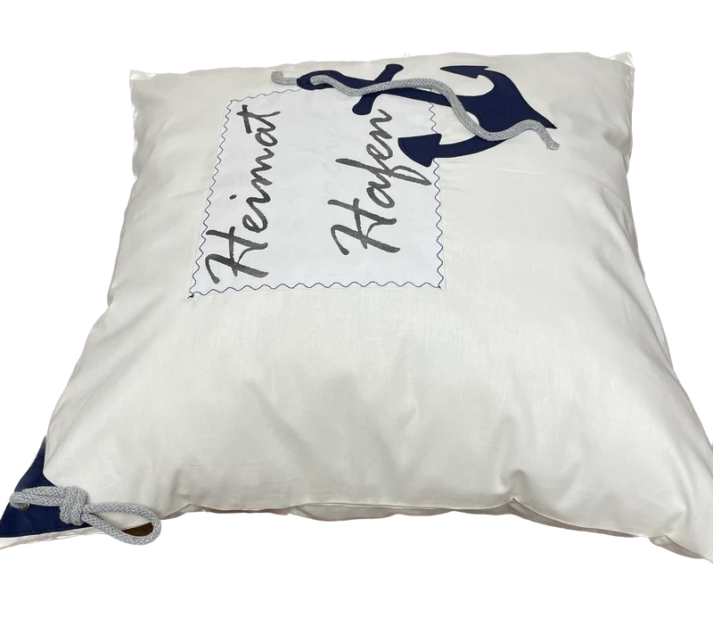 Maritime Kissenhülle, Landhausstil Dekokissen * Heimathafen * blau/weiß/beige
