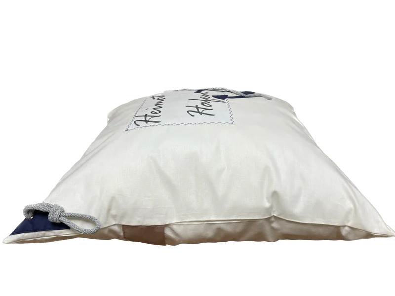Maritime Kissenhülle, Landhausstil Dekokissen * Heimathafen * blau/weiß/beige