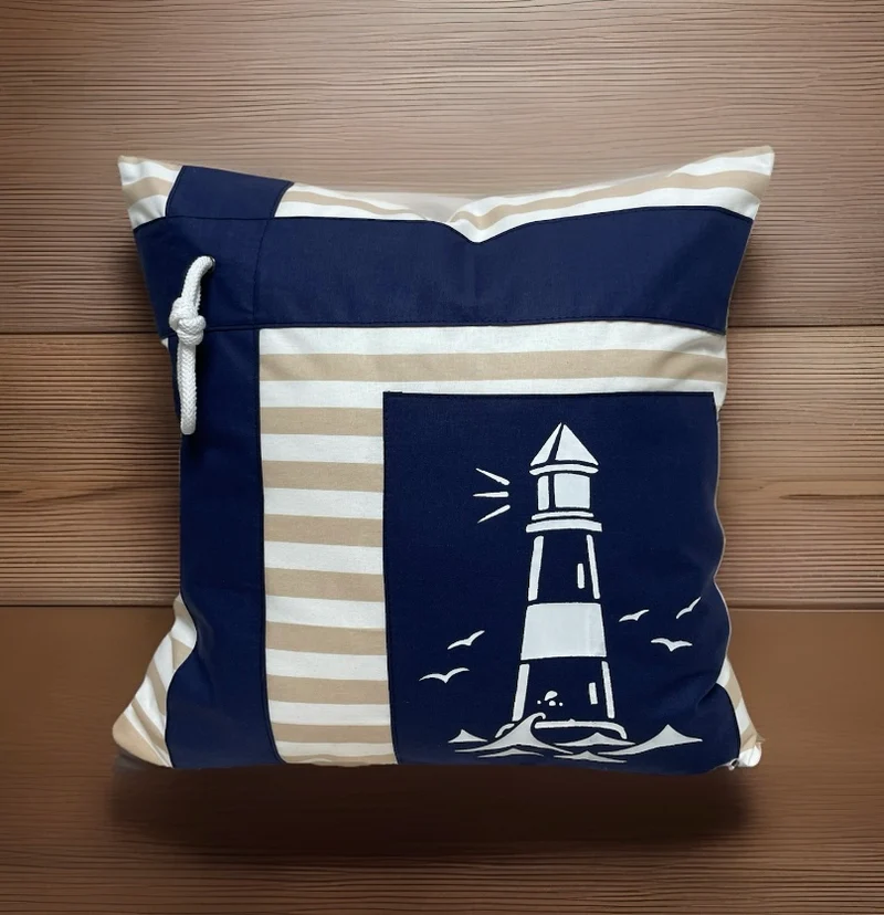 Maritime Kissenhülle, Landhausstil Kissenbezug * Leuchtturm* blau/weiß/beige