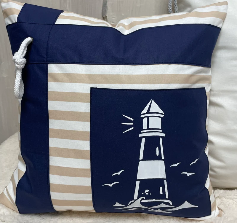 Maritime Kissenhülle, Landhausstil Kissenbezug * Leuchtturm* blau/weiß/beige