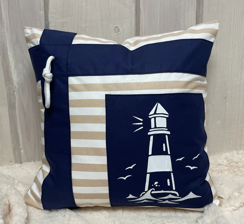 Maritime Kissenhülle, Landhausstil Kissenbezug * Leuchtturm* blau/weiß/beige