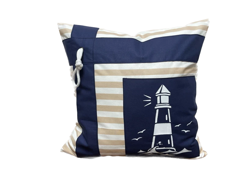 Maritime Kissenhülle, Landhausstil Kissenbezug * Leuchtturm* blau/weiß/beige