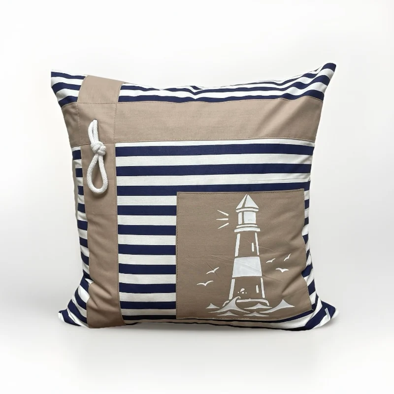 Maritime Kissenhülle, Landhausstil Kissenbezug * Leuchtturm* blau/weiß/beige