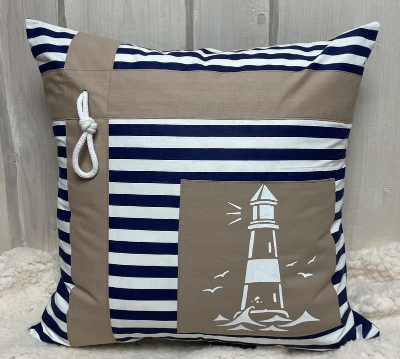 Maritime Kissenhülle, Landhausstil Kissenbezug * Leuchtturm* blau/weiß/beige