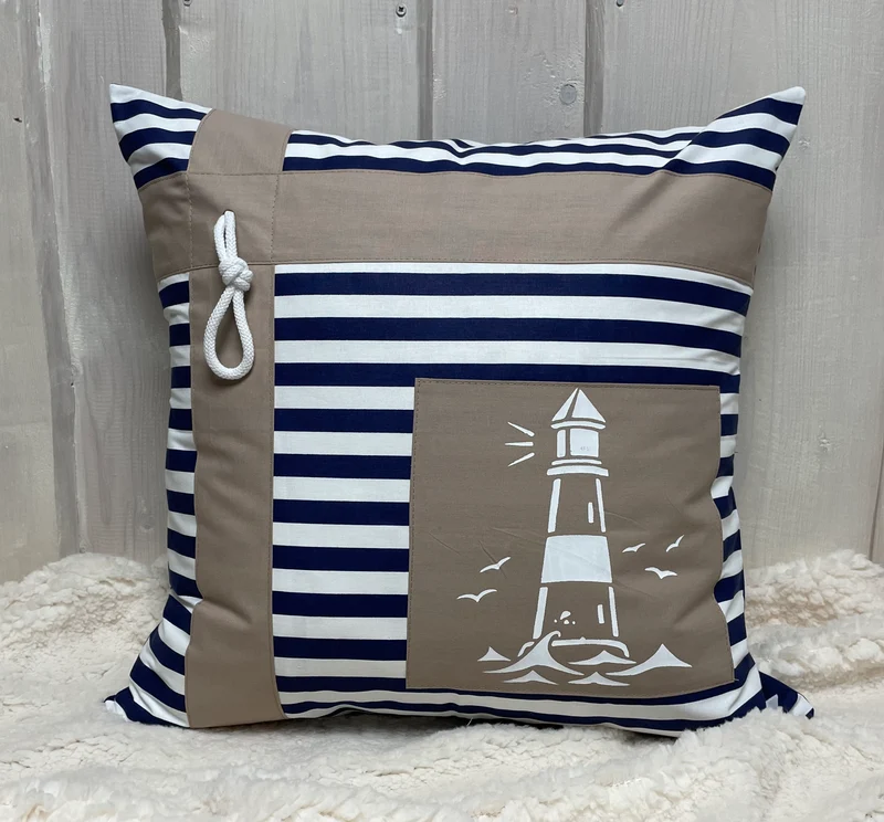 Maritime Kissenhülle, Landhausstil Kissenbezug * Leuchtturm* blau/weiß/beige