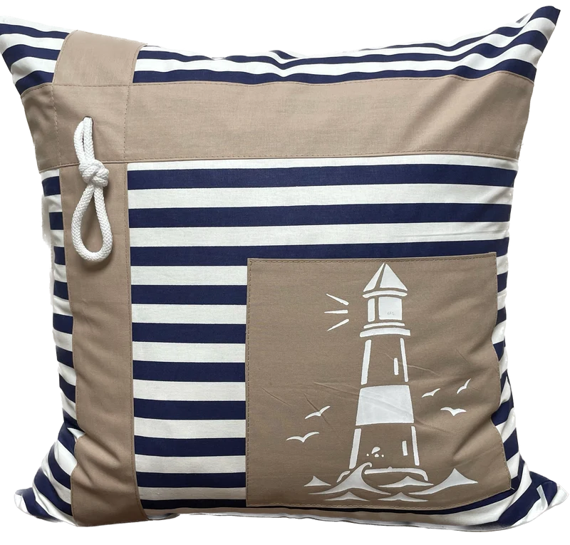 Maritime Kissenhülle, Landhausstil Kissenbezug * Leuchtturm* blau/weiß/beige