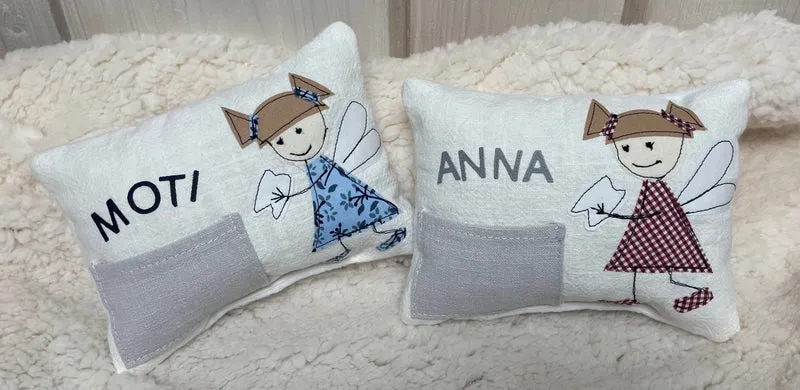 Zahnfee Kissen / Personalisiertes Milchzahn Kissen, Zahnkissen, weiß 12x17cm.