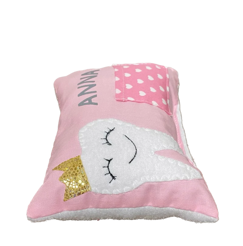 Zahnfee Kissen / Personalisiertes Milchzahn Kissen, Zahnkissen, weiß 12x17cm.