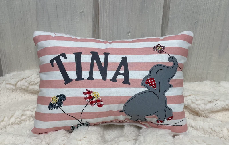 Namenskissen, Kuschelkissen, Kissen Geburt, Kinderkissen, Elefant 20x30cm.