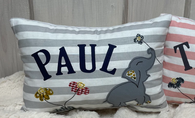 Namenskissen, Kuschelkissen, Kissen Geburt, Kinderkissen, Elefant 20x30cm.