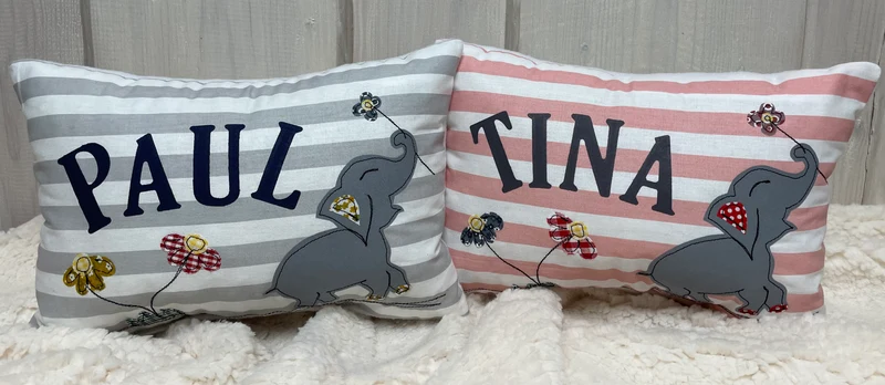 Namenskissen, Kuschelkissen, Kissen Geburt, Kinderkissen, Elefant 20x30cm.