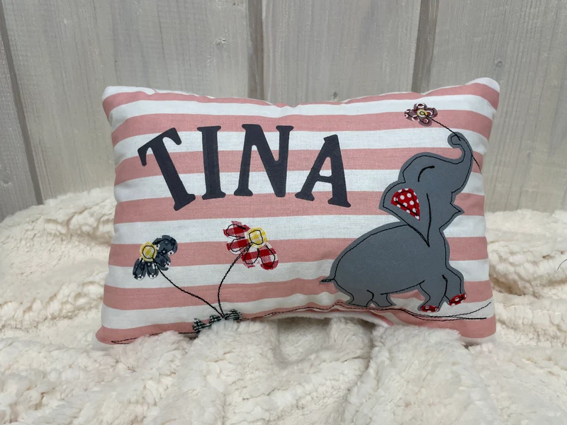 Namenskissen, Kuschelkissen, Kissen Geburt, Kinderkissen, Elefant 20x30cm.