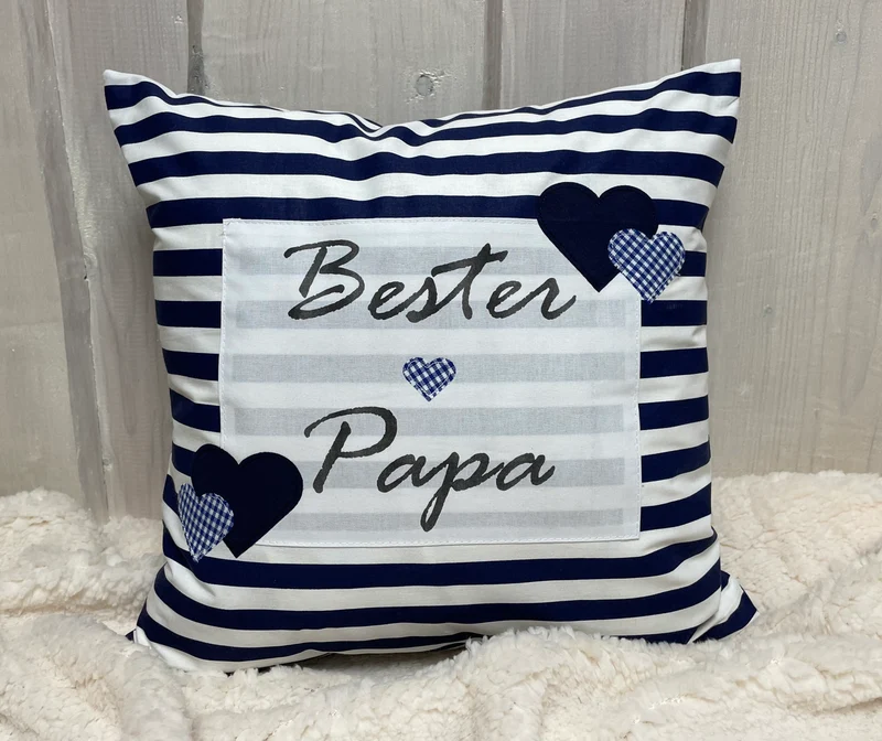Landhausstil Kissenhülle, Vatertags Geschenk, Dekokissen *Bester Papa *blau/weiß