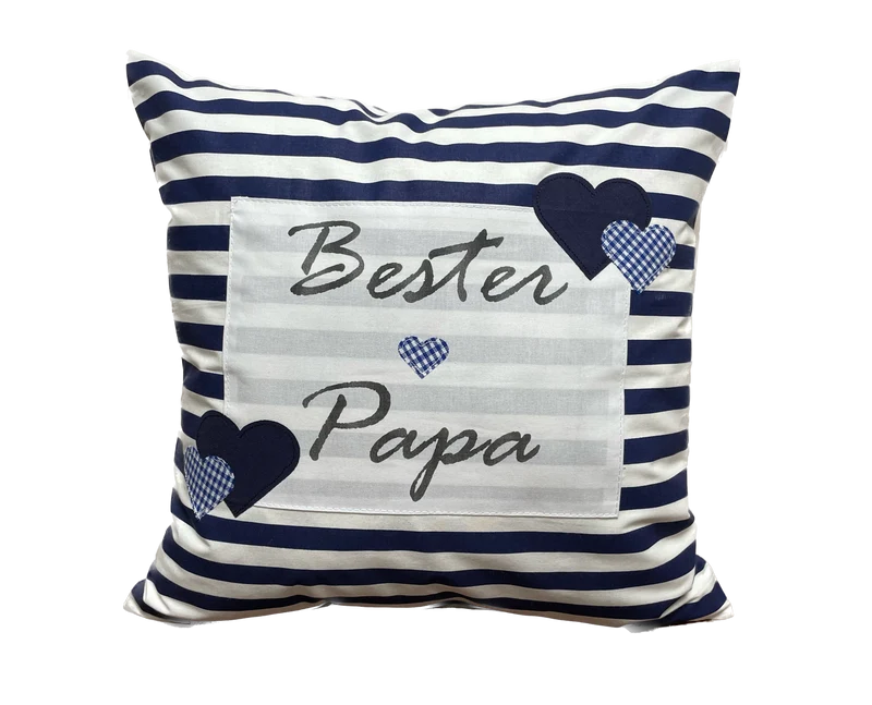 Landhausstil Kissenhülle, Vatertags Geschenk, Dekokissen *Bester Papa *blau/weiß
