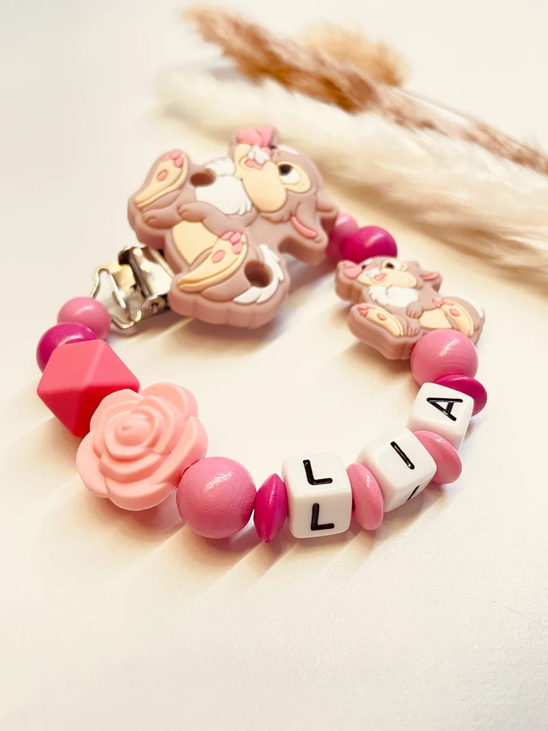 Schnullerkette Hase Rose pink rosa