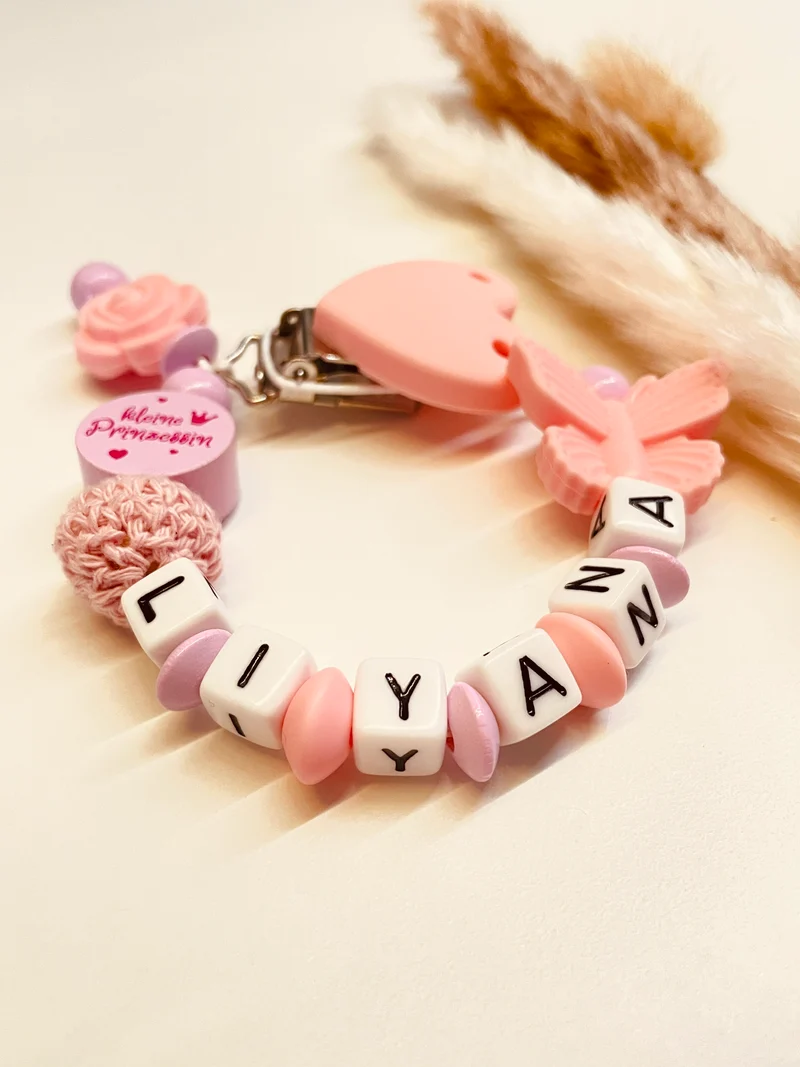 Schnullerkette Schmetterling Rose kleine Prinzessin rosa